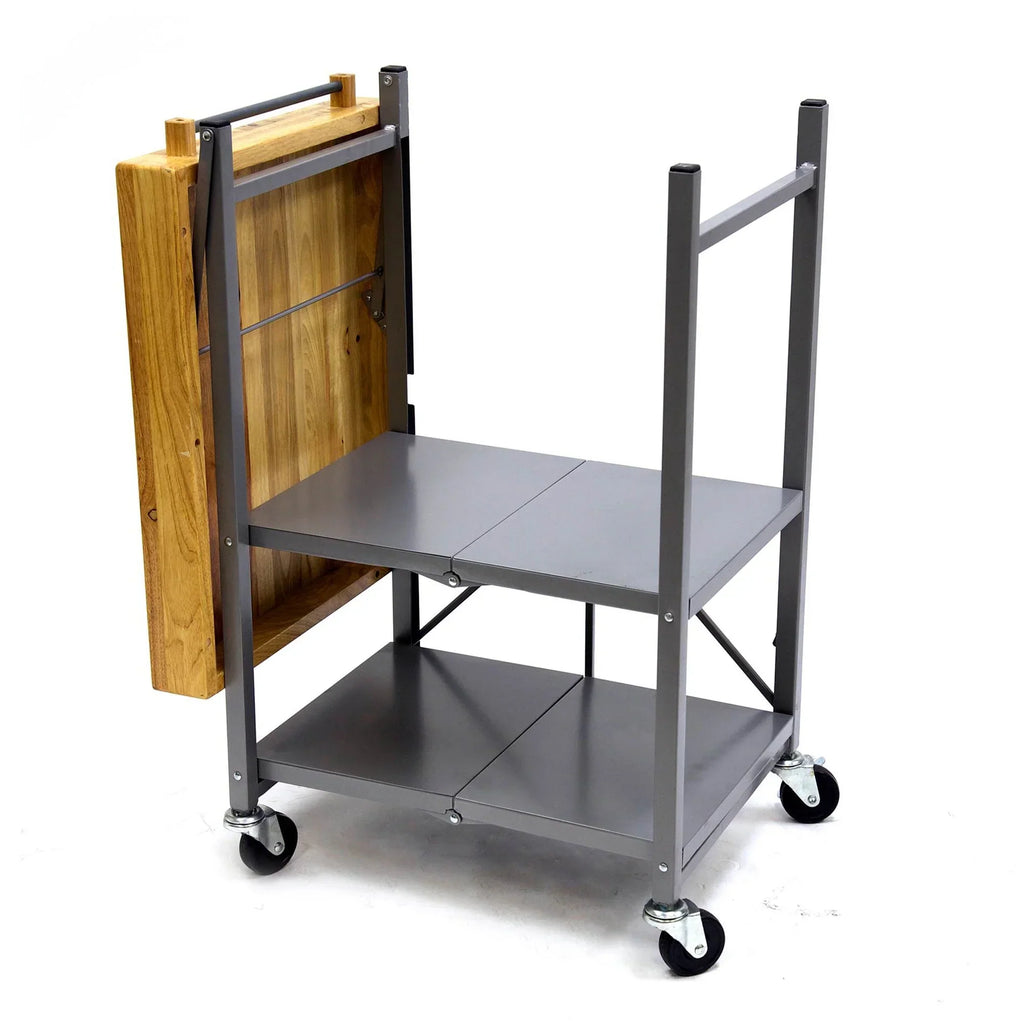 2026 NewOrigami Foldable Wheeled Portable Solid Wood Top Kitchen Island Bar Cart