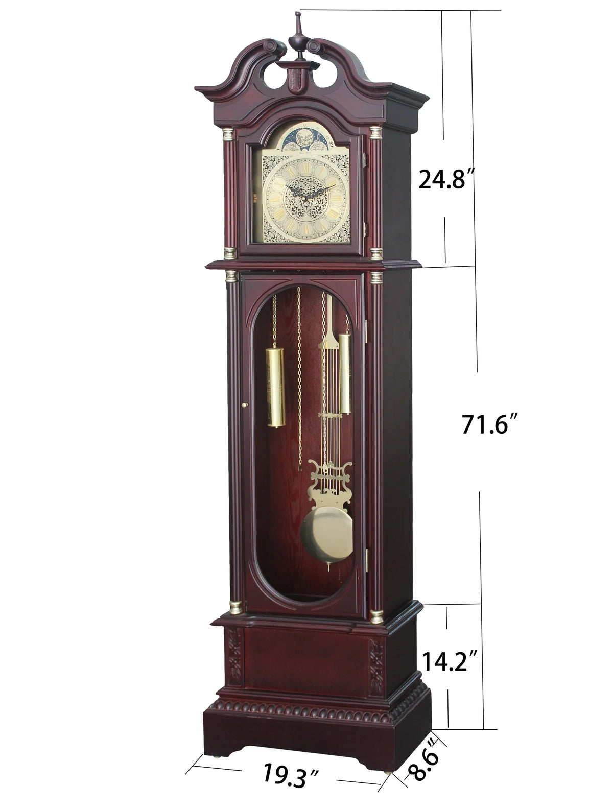 2026 New72" Floor Standing Grandfather Clock in Cherry Finish