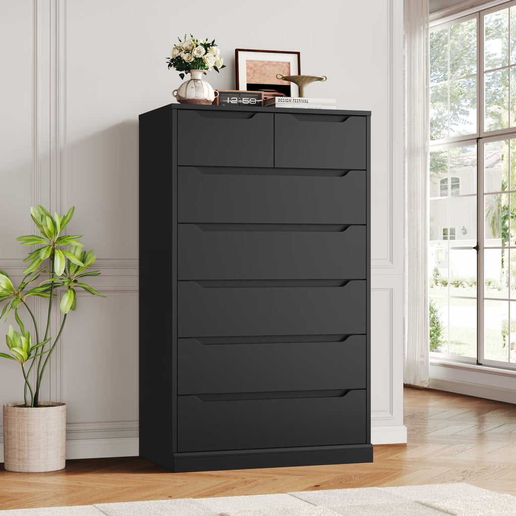 2026 NewHomfa 7 Drawer White Dresser, 51.3"H Wood Storage Cabinet with Upgraded Stable Base, Vertical Chest for Bedroom Living Room