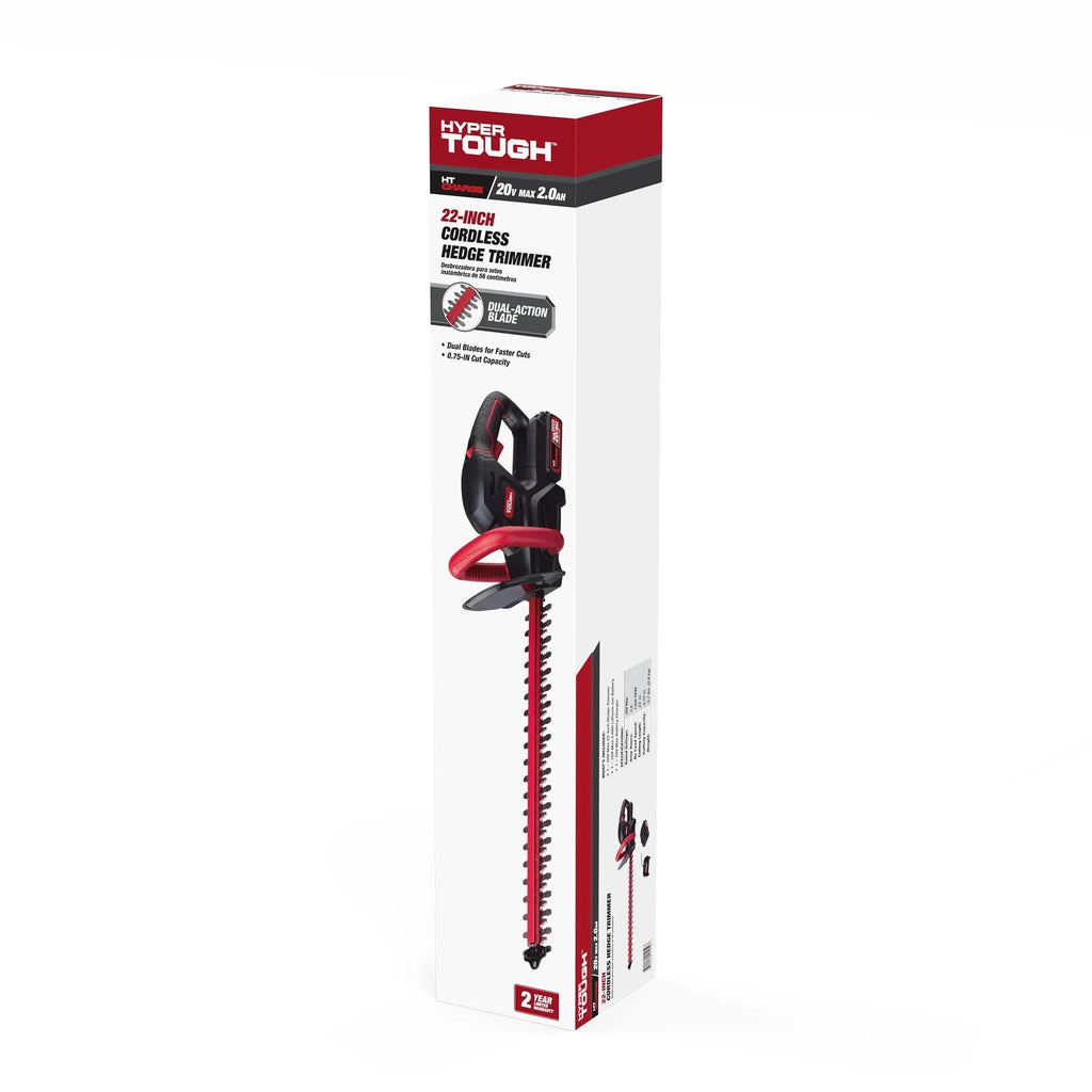 2026 NewHyper Tough 20V Max 22-inch Cordless Battery Powered Hedge Trimmer, HT21-401-003-07