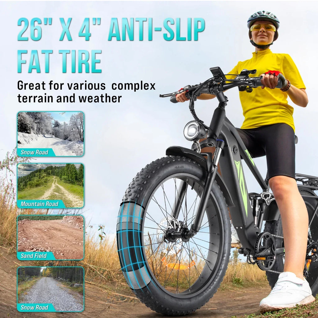 2026 NewElectric Bike for Adults,1000W E Bikes for Men,26" Fat Tire Electric Bikes,48V 17.5AH Battery,28MPH,7 Speed&Dual Hydraulic Disc Brakes,LCD Screen,60Miles Range,Electric Mountain Bicycle