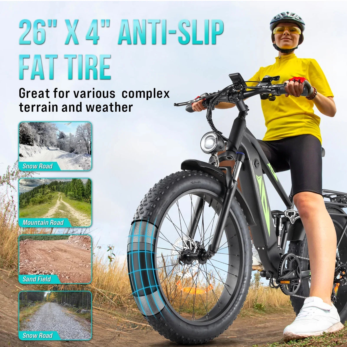 2026 NewElectric Bike for Adults,1000W E Bikes for Men,26" Fat Tire Electric Bikes,48V 17.5AH Battery,28MPH,7 Speed&Dual Hydraulic Disc Brakes,LCD Screen,60Miles Range,Electric Mountain Bicycle