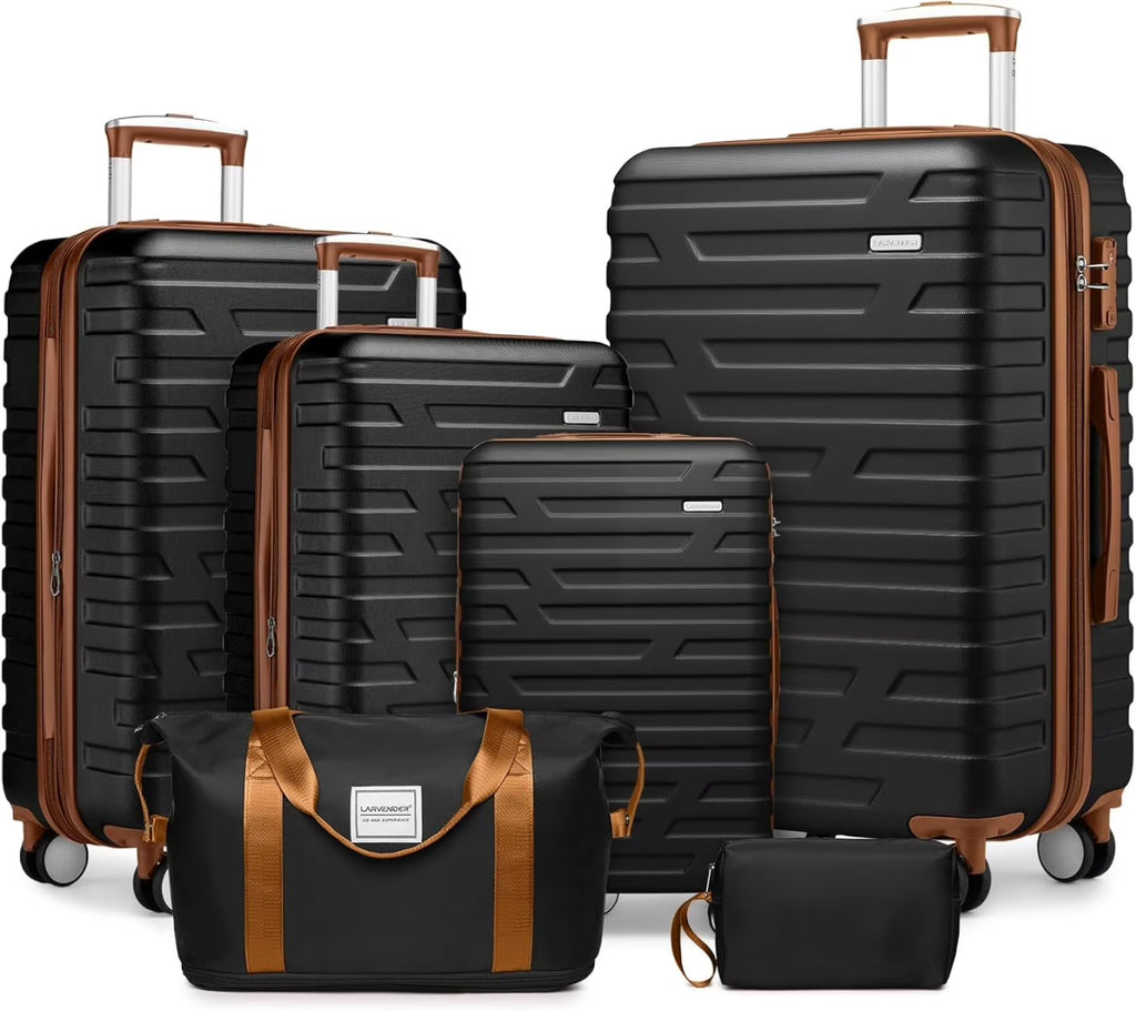 2026 New6-Piece Hardshell Luggage Set with Expandable Spinner Suitcases & TSA Lock, 25% Extra Capacity, Duffel Bag & Toiletry Kit, Cream ABS Suitcases