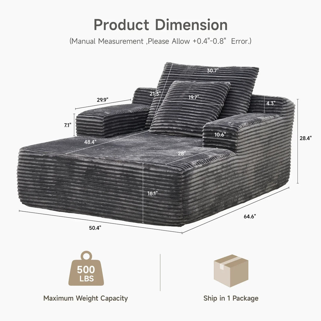 2026 New65" Corduroy Cloud Sleeper Chaise Lounge Chair, No Assembly Sofa Bed with Pillows, Beige