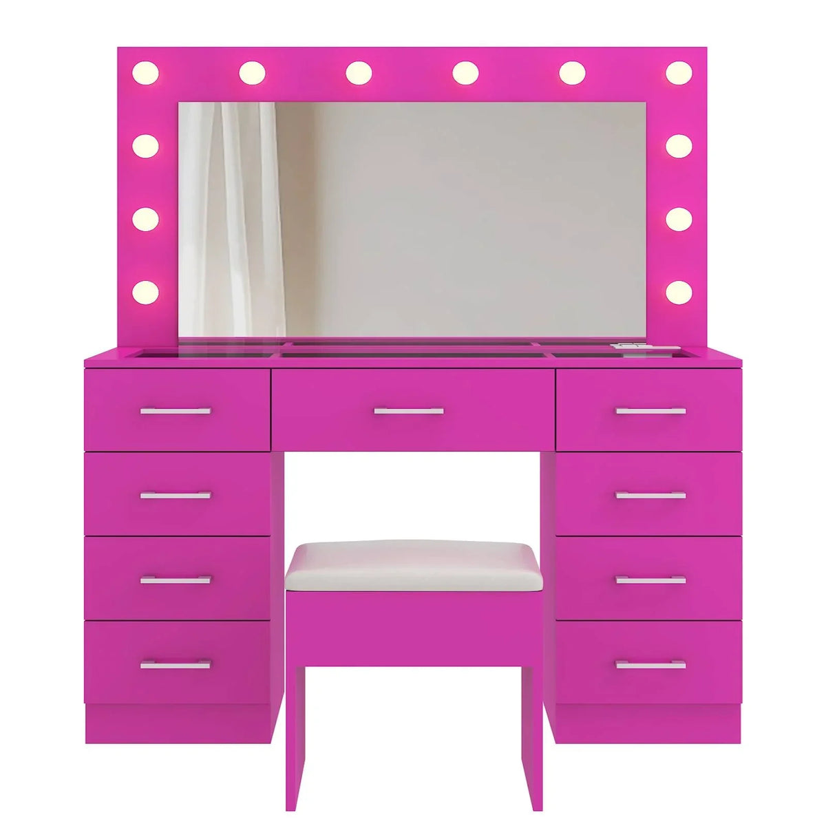 2026 NewKtaxon Large Makeup Vanity, Vanity Table Set w/ Visible Glass Top w/ Charging Station, White