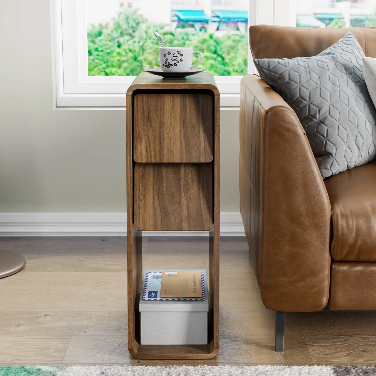 2026 NewNarrow Nightstand Set of 2 with Drawers, Fluted Slim Side End Table with Storage for Small Spaces