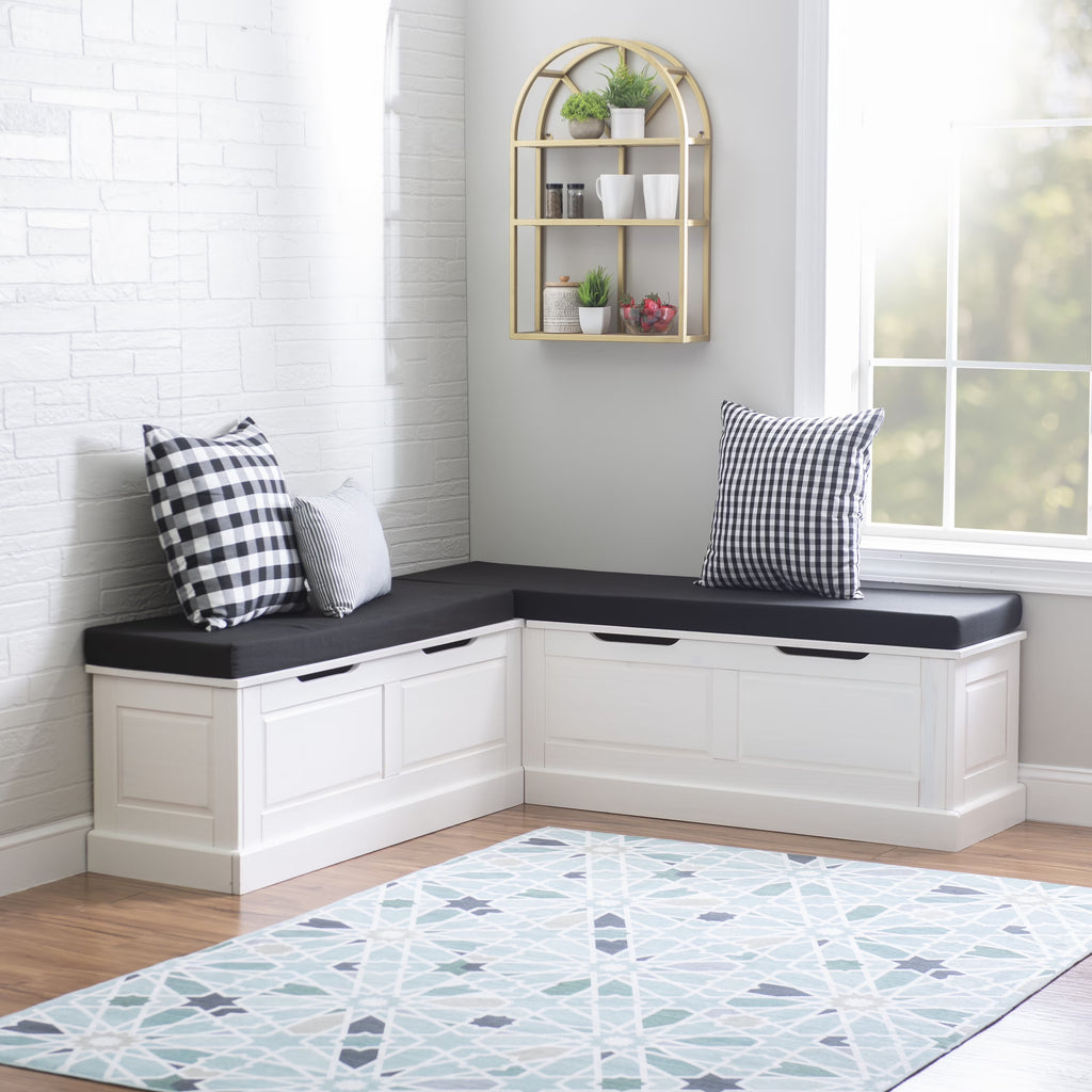 2026 NewLinon Romero Backless Corner Nook with Storage, 5-Piece Cushion Set, Natural/White/Beige
