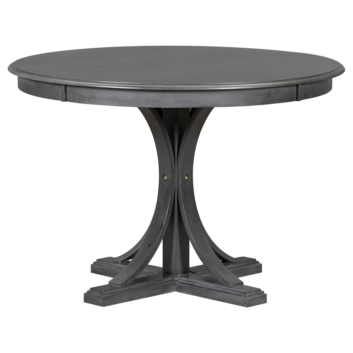 2026 New5 Piece Retro Round Dining Table Set with 4 Upholstered Chairs, Wood Dining Table with Curved Trestle Style Legs