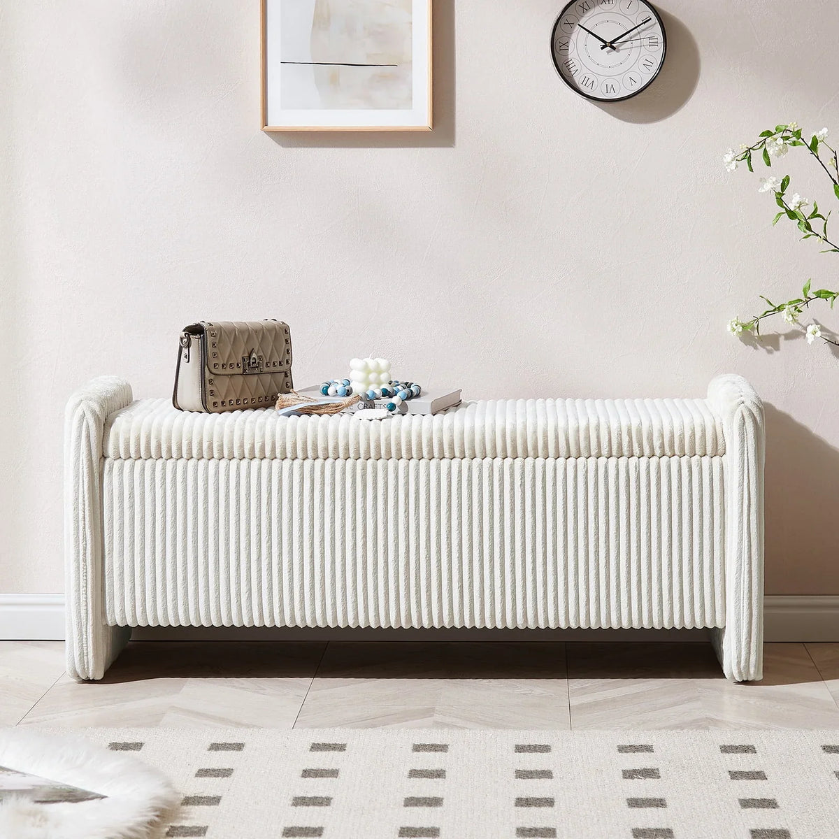 2026 NewPinmoco 44" Storage Ottoman Bench, Upholstered Entryway Bench with Storage End of Bed Bench for Bedroom& Living Room, Corduroy Gray