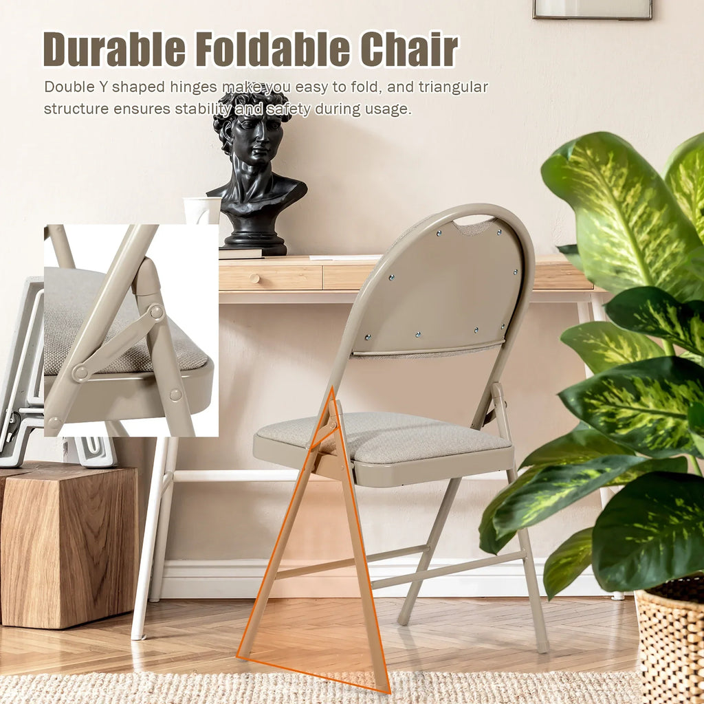 2026 NewCostway Set of 6 Folding Chairs Fabric Upholstered Padded Seat Metal Frame Home Office Beige
