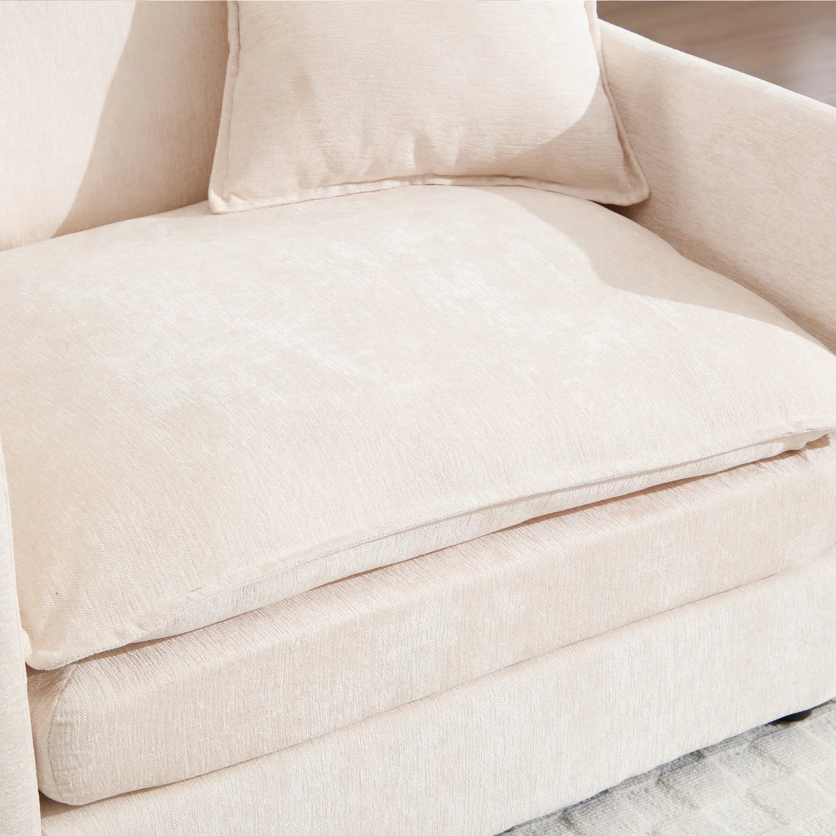 2026 NewMuumblus Oversized Lounge Chair with Ottoman, Cloud Accent Armchair for Living Room, Beige Chenille