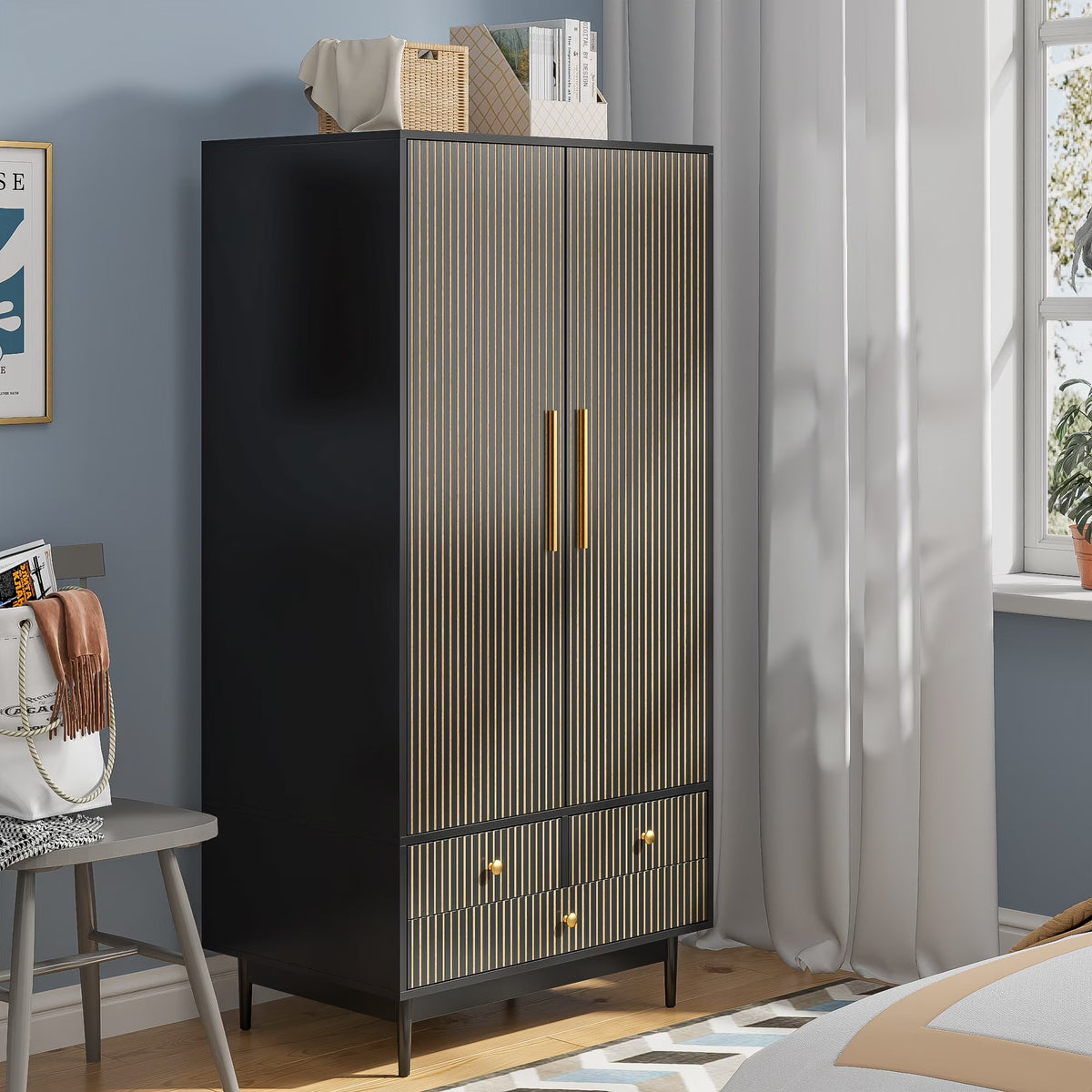2026 NewArmoire Wardrobe Closet, Closet Wardrobe Cabinet with Drawers and Hanging Rail for Bedroom, White