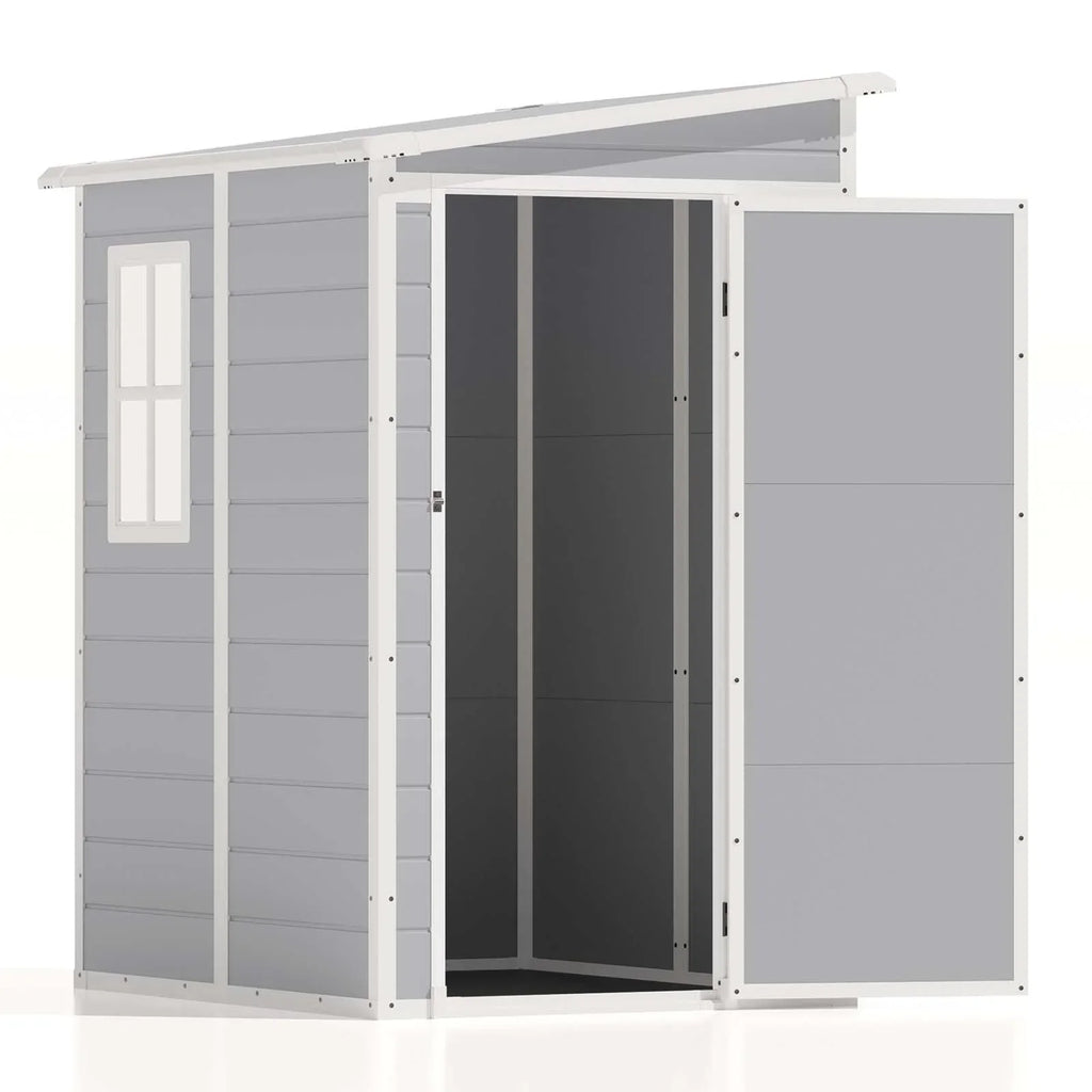 2026 NewPatiowell 5x4 FT Outdoor Storage Shed, Resin Storage Shed with Floor & Window & Lockable Door for Patio Furniture, Garden Tools and Bicycle, White