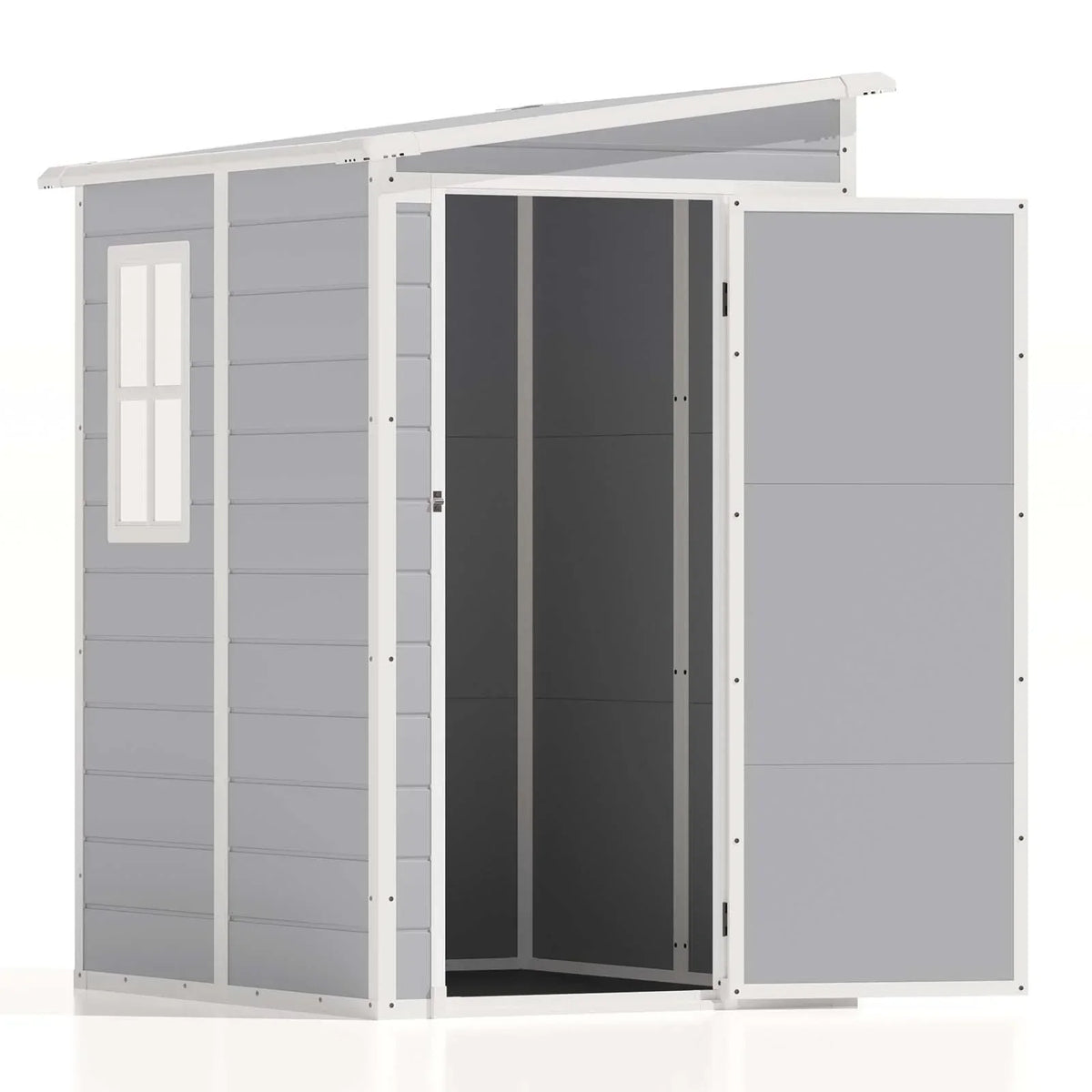2026 NewPatiowell 5x4 FT Outdoor Storage Shed, Resin Storage Shed with Floor & Window & Lockable Door for Patio Furniture, Garden Tools and Bicycle, White