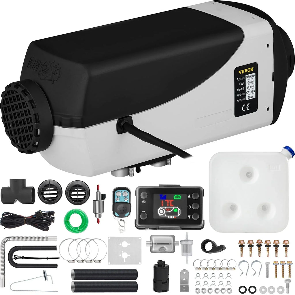 2026 NewVEVORbrand 5KW Diesel Air Heater 10L Tank Diesel Heater 12V Diesel Parking Heater Muffler with LCD Thermostat and Remote Control for RV Bus Trailer Motor-home and Boats