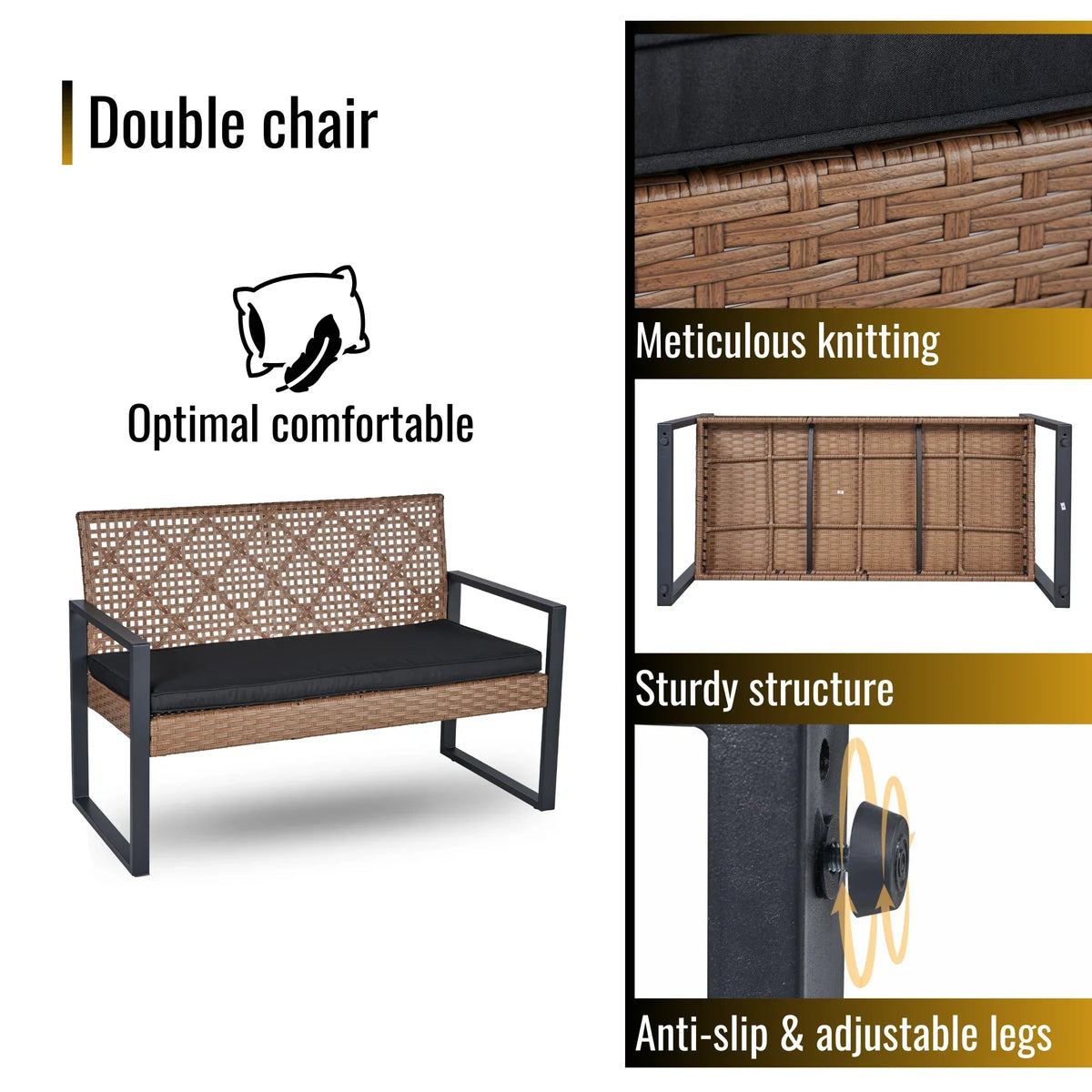 2026 NewHeavy-duty Patio Furniture Set, 4 Piece Outdoor Sectional Conversation Sets, BrownPE Rattan Patio Sofa Set with Blue Cushions