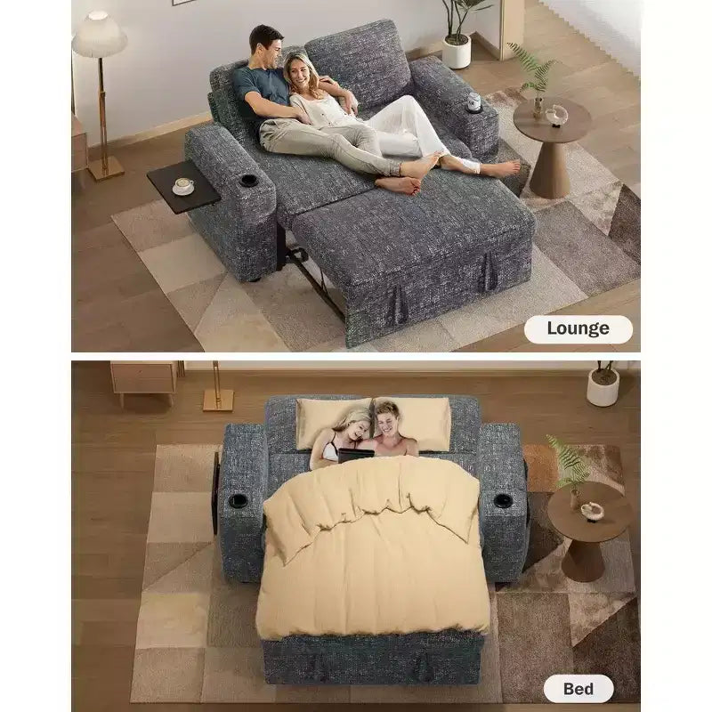 2026 Dyonery Sofá cama 4 en 1 de 65,5" con respaldos ajustables, carga USB/Type-C, portavasos y bolsillos, verde