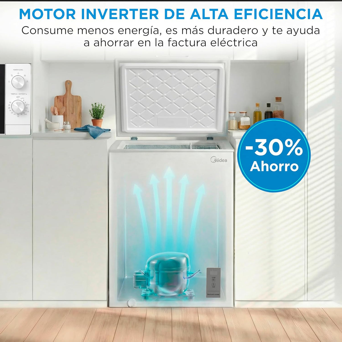 2026 MIDEA Arcon Congelador Pequeño de 143L | Congelador Horizontal Convertible a Frigorífico con Motor Inverter, Control Electrónico de Temperatura, Cestas con Asa | Arcón Silencioso 37 db Bajo Consumo