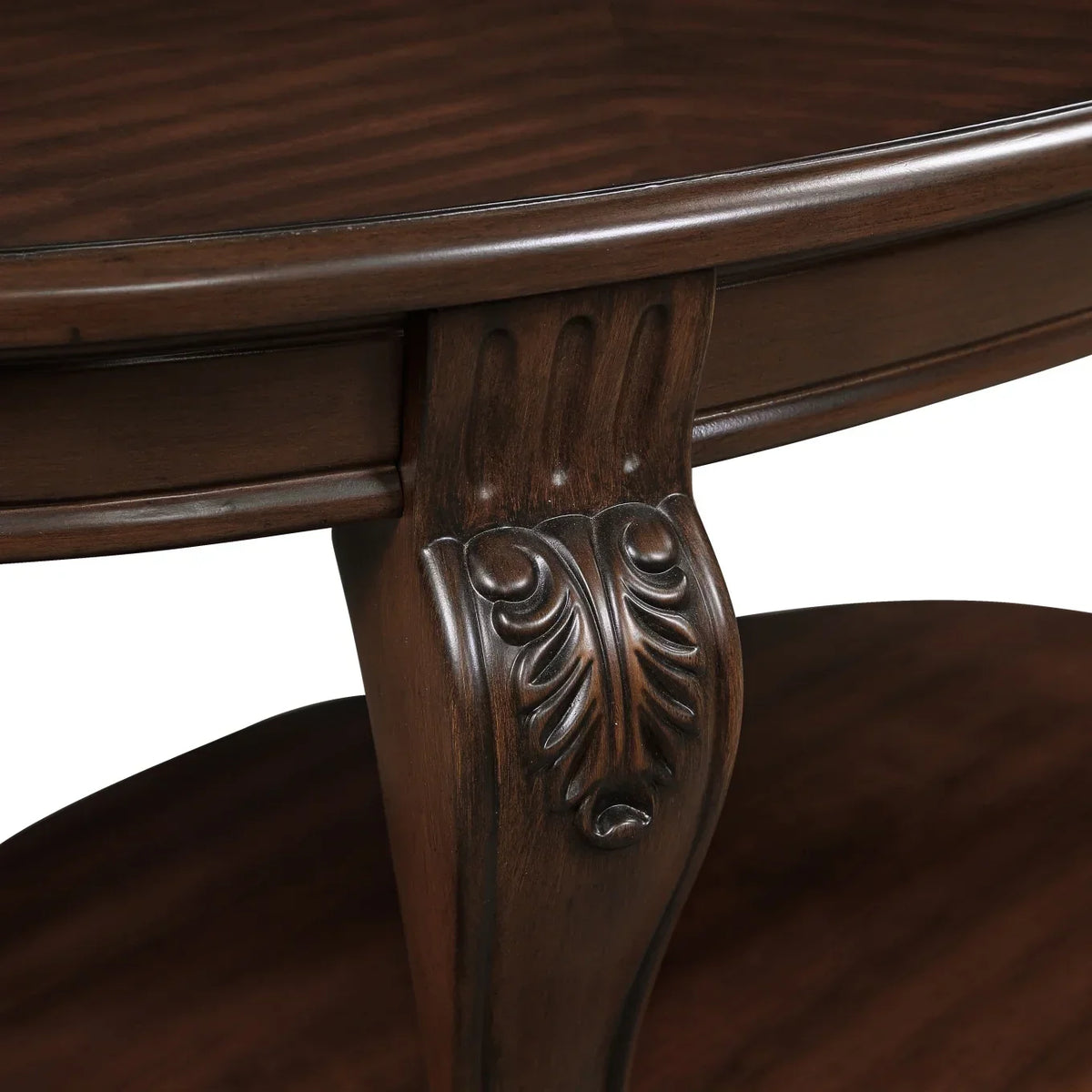2026 New42" Oval Coffee Table with Storage Shelf, 2-Tier Solid Wood Cocktail Tea Table, Traditional Retro Center Table for Living Room, Bearing 400LBS, Cherry