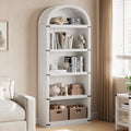 2026 NewBookcase 5 Shelf Arched Bookshelf 71.65in Tall Bookcase Farmhouse Display Storage Rack Wooden Bookshelves for Home Office, Living Room(white)