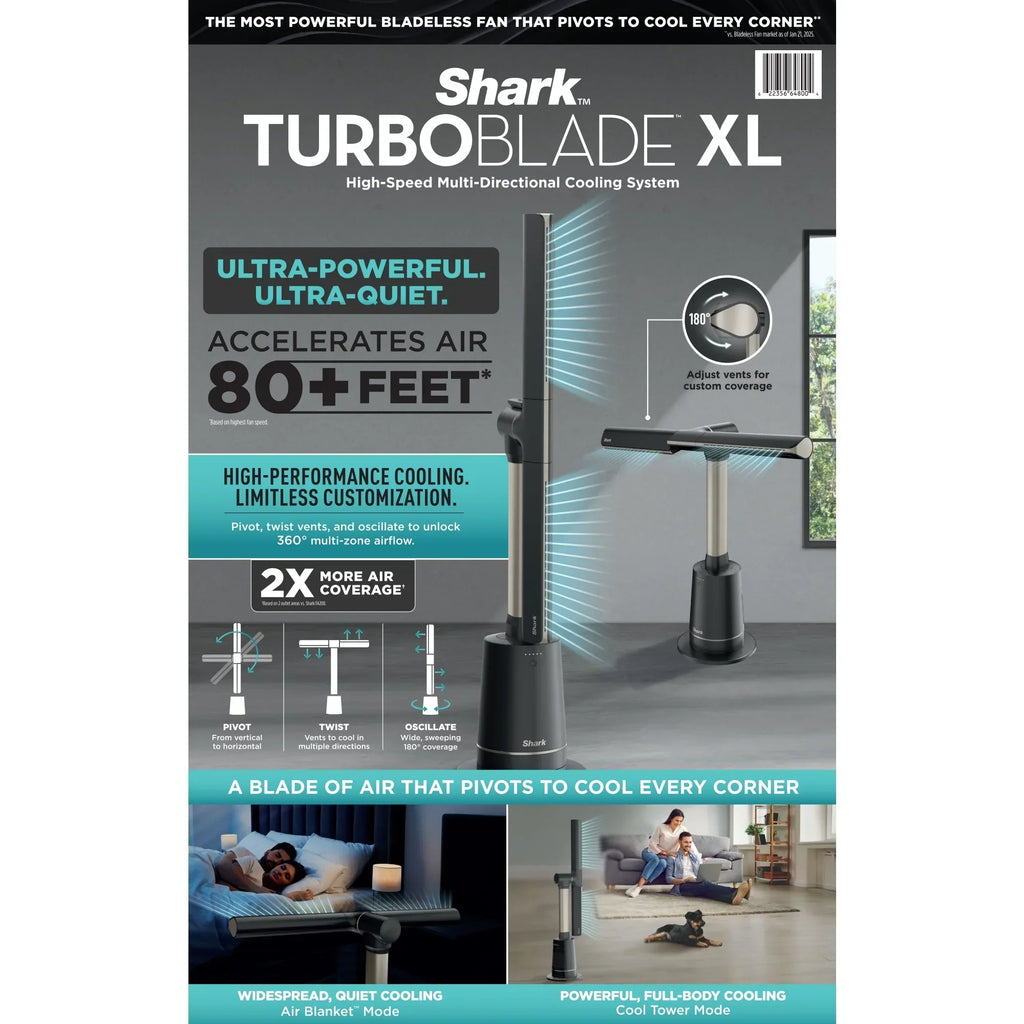 2026 NewShark TurboBlade Fan XL " Ultra-Customizable Bladeless Tower, Pivots, Twists, Oscillates 180", TF200, Charcoal