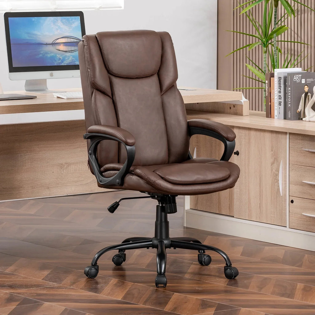 2026 NewMainstays Executive Ergonomic High Back Leather Home Office Desk Chair, Black