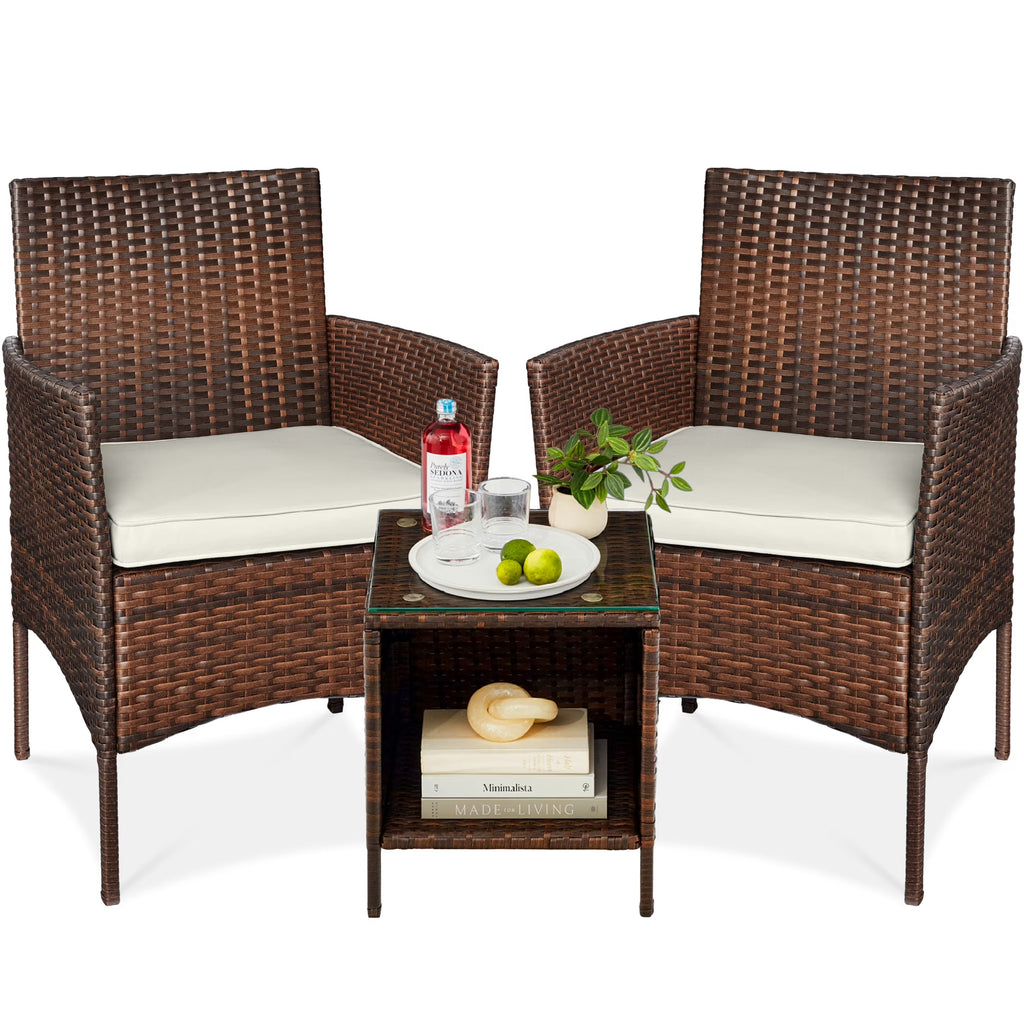 2026 NewBest Choice Products 3-Piece Outdoor Wicker Conversation Patio Bistro Set, w/ 2 Chairs, Table - Gray/Navy