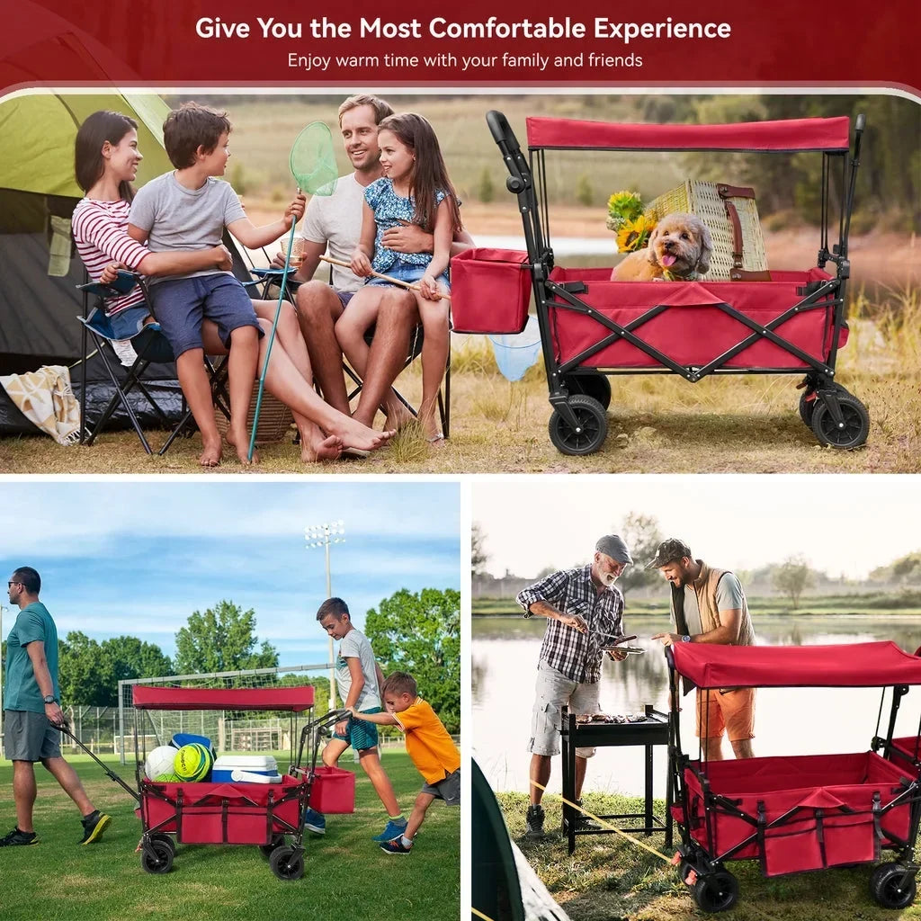 2026 NewVECUKTY Collapsible Garden Wagon Cart with Removable Canopy Black