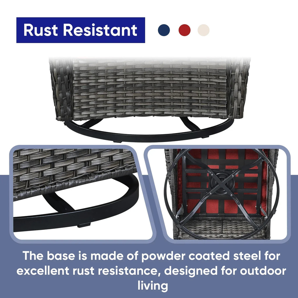 2026 NewPOCASSY 3 Piece Patio Set Outdoor Wicker Glider Rocking and Swivel Chairs with Cushions