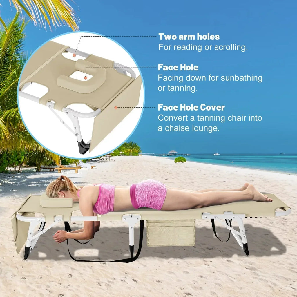 2026 NewMOPHOTO Lounge Chair with Mattress, Outdoor Chaise Lounge Support 440 Lbs, Adjustable Portable Heavy Duty Sleeping Cots Bed for Camping, Pool, Beach, Patio