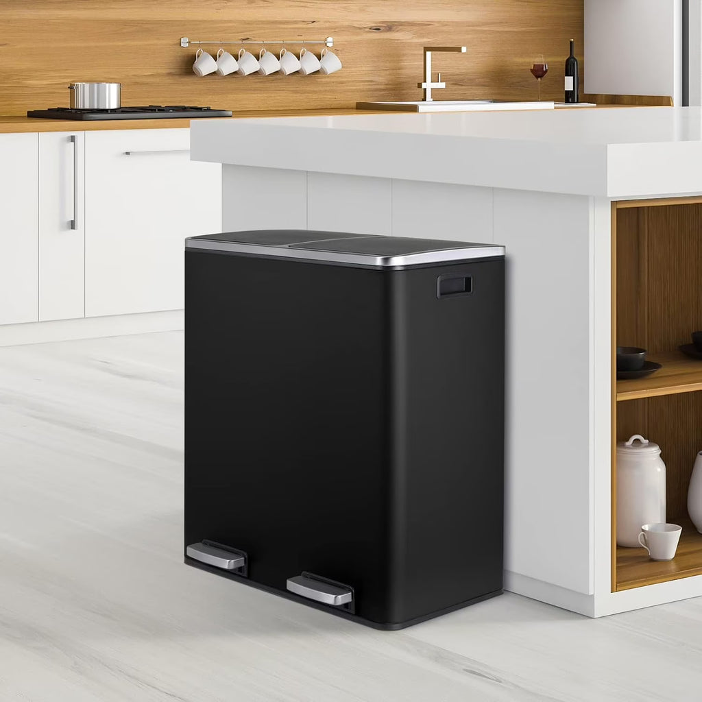 2026 NewArlopu 60 L/16 gal Dual Trash Can, Stainless Steel Garbage Can for Kitchen, Recycle Bin with Lid