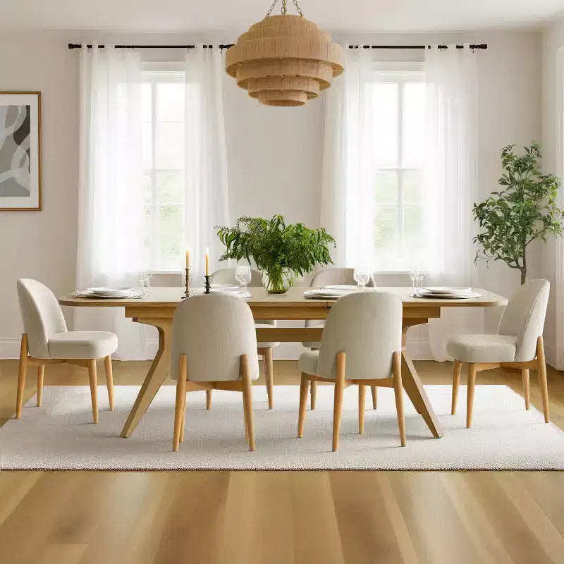 2026 Juego de comedor de 7 piezas con mesa extensible 78–96" y 6 sillas tapizadas - Panipeachy