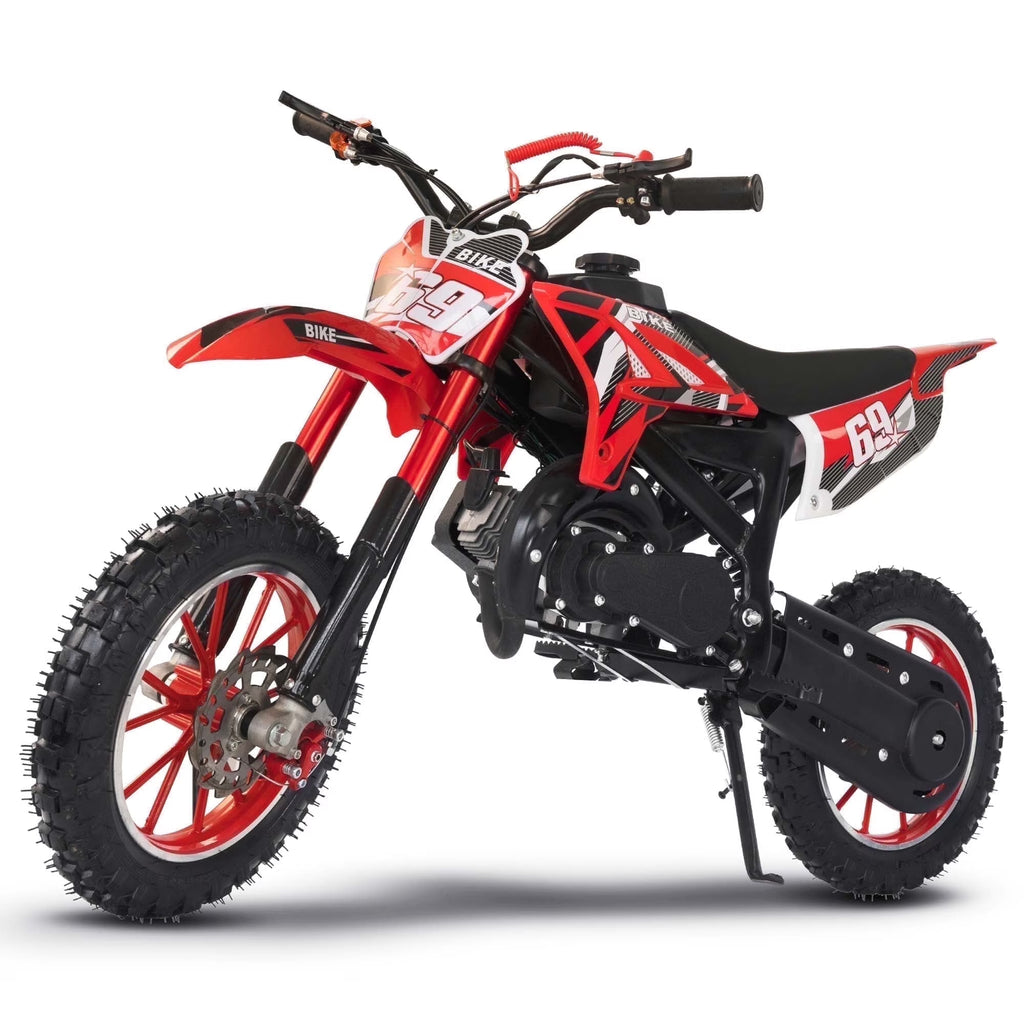 2026 NewMX moto 49CC Kids Dirt Bicycle, 2-Stroke Gas Powered Off Road Motorcycle, Tire Shock Absorber Spring Soft Seat Cushion with Front and Rear Disc Brake, Max Speed 28 MPH