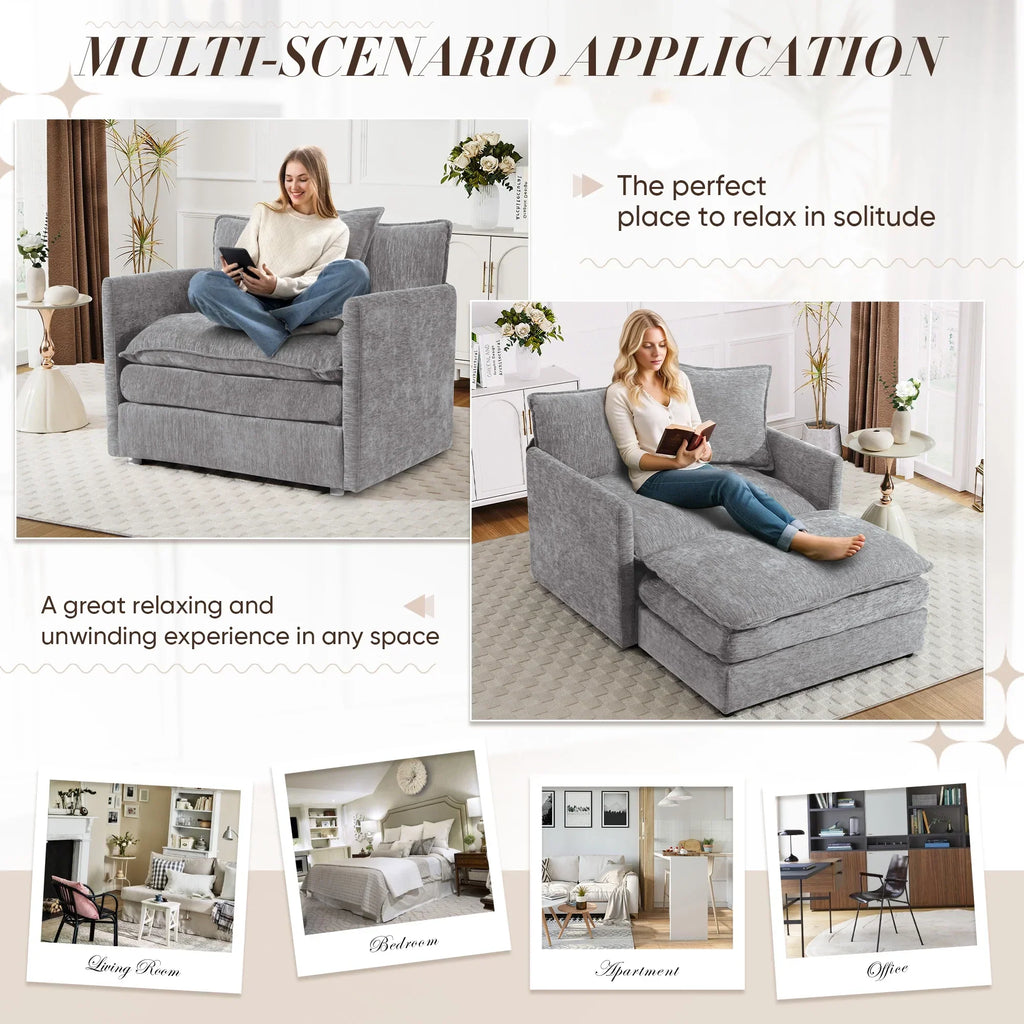 2026 NewMuumblus Oversized Lounge Chair with Ottoman, Cloud Accent Armchair for Living Room, Beige Chenille
