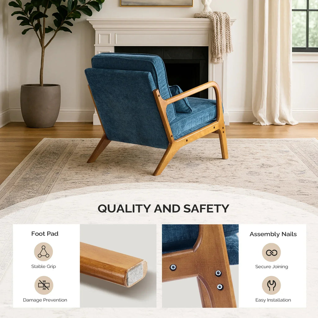 2026 NewKtaxon Accent Chair Corduroy Upholstered Armchair, Reading Club Chair with Pillow and Solid Wood Frame for Living Room Bedroom Furniture Off White