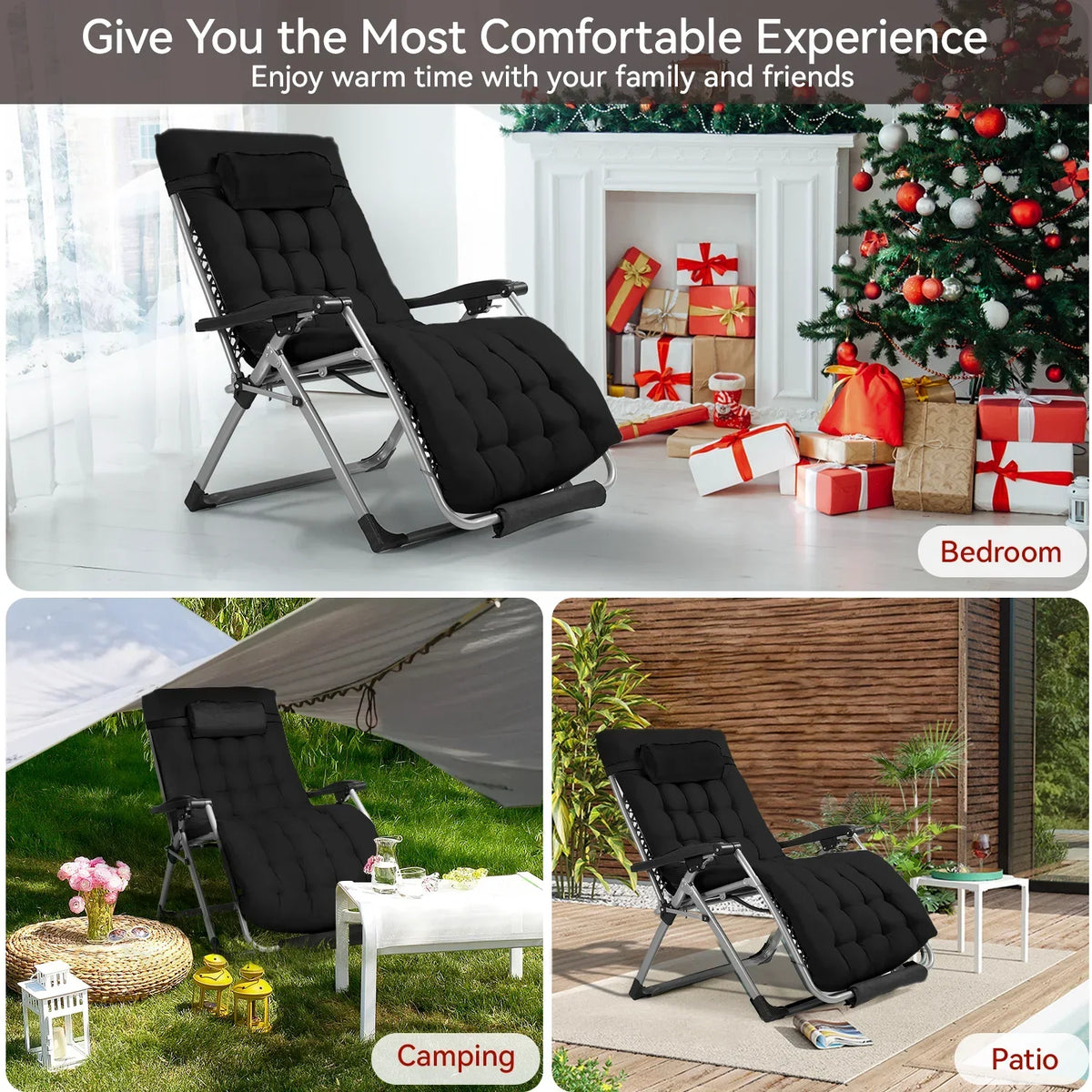 2026 NewVECUKTY XXL Oversize Zero Gravity Chair - 500lb Capacity, 33-Inch Wide Padded Seat, Folding Travel Recliner for Outdoor / Indoor Use - Patio, Lawn, Black, Portable and Heavy Duty