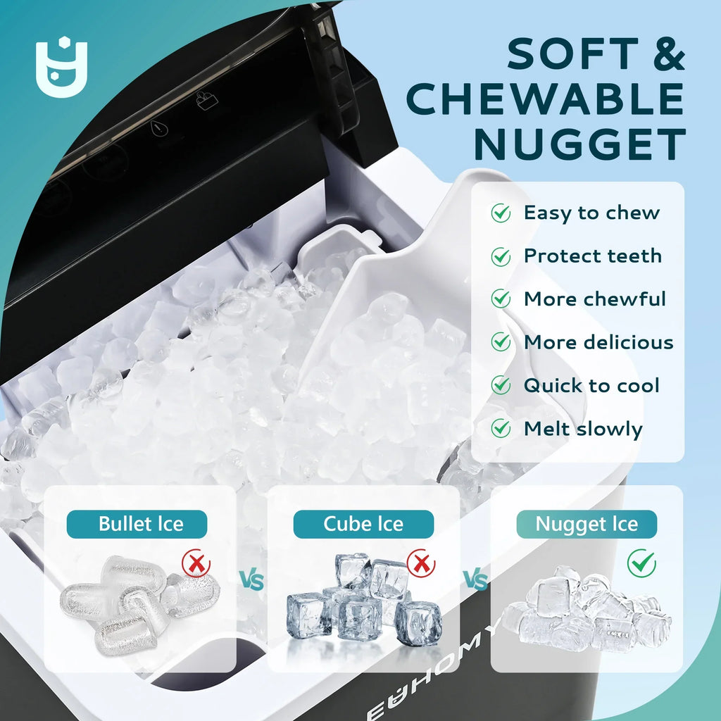 2026 NewEUHOMY 35lbs/24H Nugget Ice Maker Countertop, Pebble Ice Maker Machine with Auto-Cleaning, Black