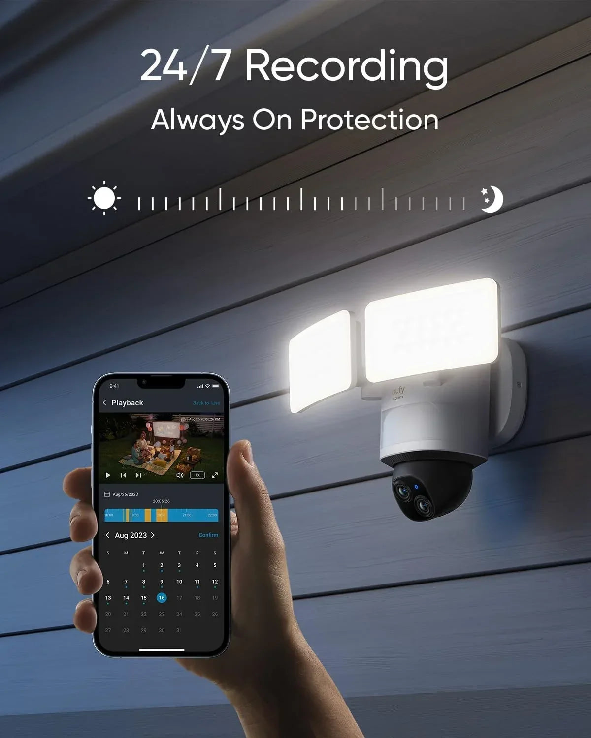 2026 Neweufy Security Floodlight Camera E340, Wired Camera, 3K+2K Dual Camera, 360" Pan and Tilt, No Monthly Fee