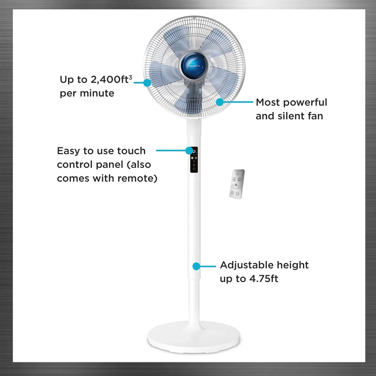 2026 NewRowenta Turbo Silence Standing Floor Fan with Remote, 53 Inch, Portable, 5 Speeds, VU5670