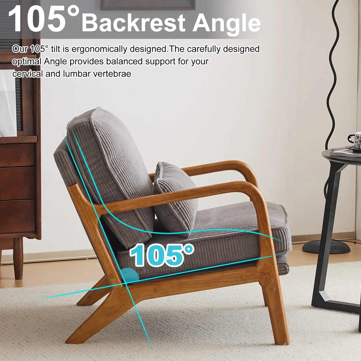 2026 NewKtaxon Accent Chair Corduroy Upholstered Armchair, Reading Club Chair with Pillow and Solid Wood Frame for Living Room Bedroom Furniture Off White