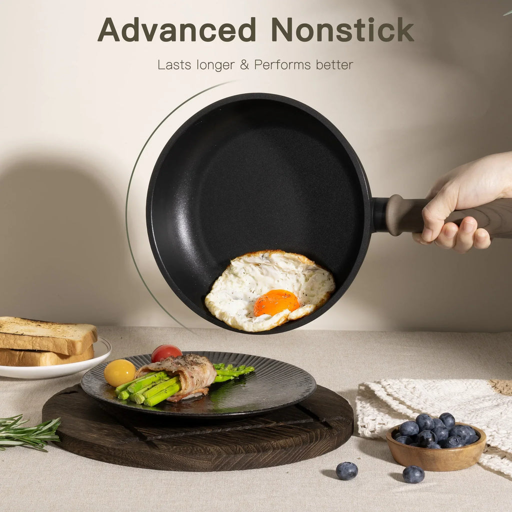 2026 NewAstercook 18-Piece Pots and Pans Set, Nonstick Cookware Set with Elegant Wooden Handle, Oven Safe to 480" F, Induction Compatible, Kitchen Cooking Set for RV Trips, Camping and Picnic, Black
