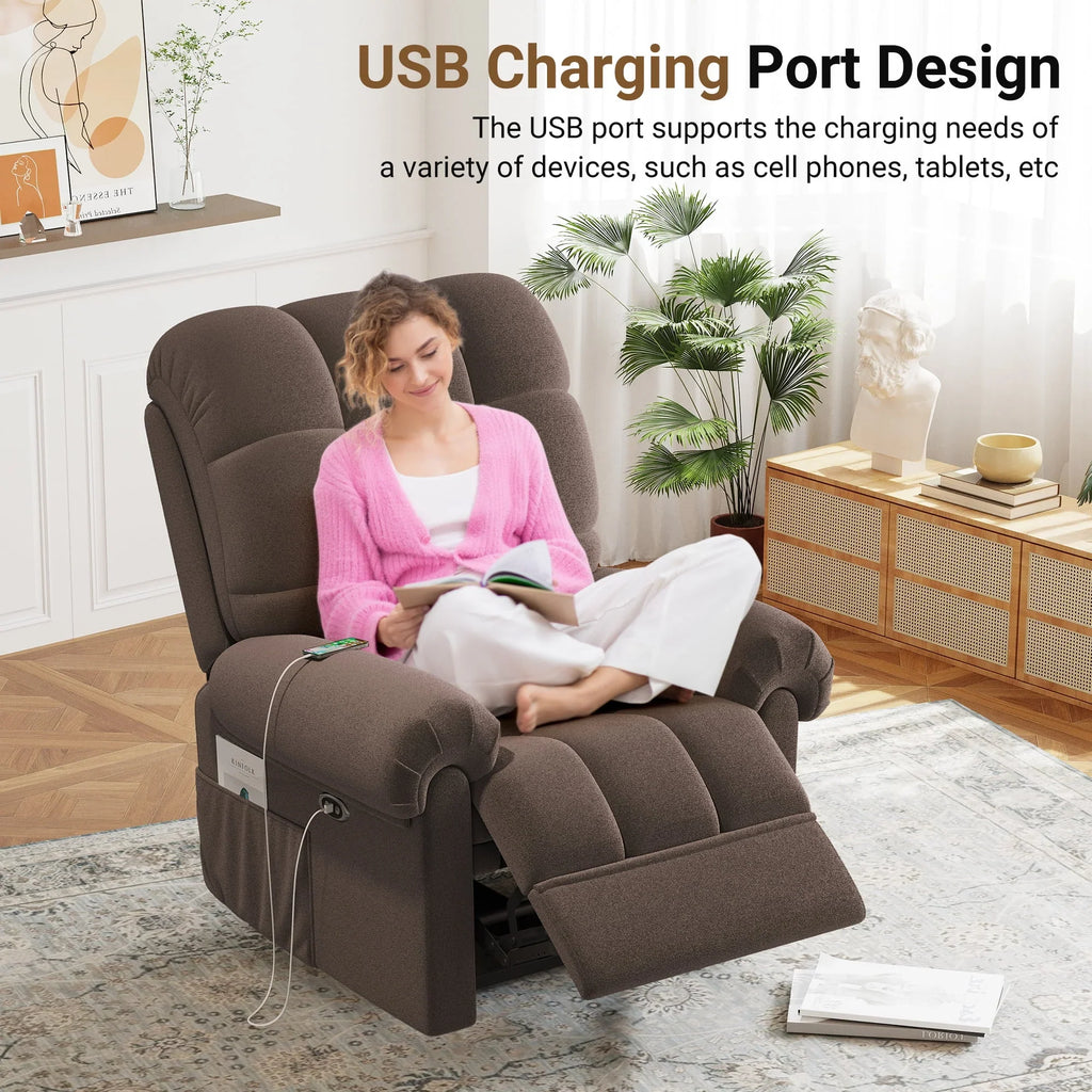 2026 NewPower Recliner Chair,Electric Recline Sofa Chair for Adults with USB Port,Comfy Teddy Fleece Adjustable Cloud Sofa,Tool-Free Setup,Beige White