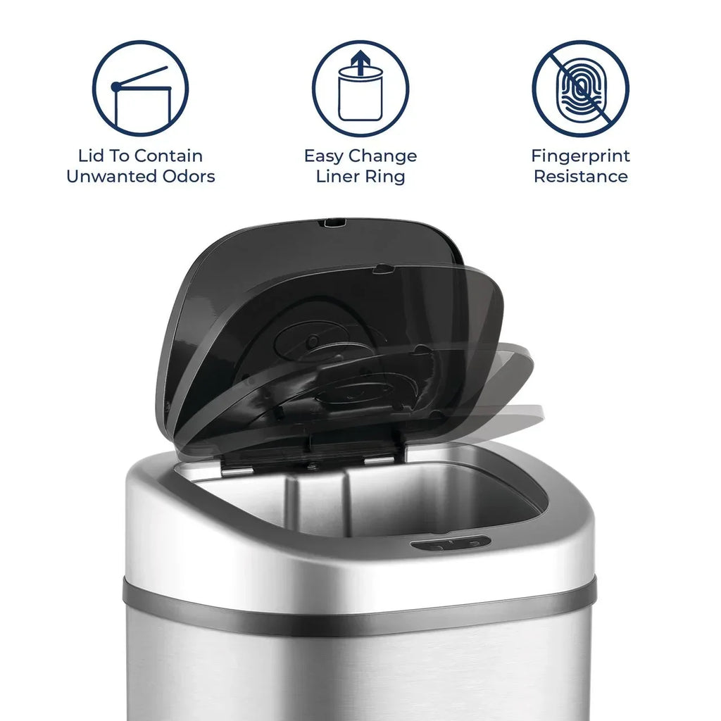 2026 NewNine Stars Automatic Trash Can, 21 Gallon Stainless Steel, Motion Sensor Hands Free Soft Close Lid Garbage Bin, Silver