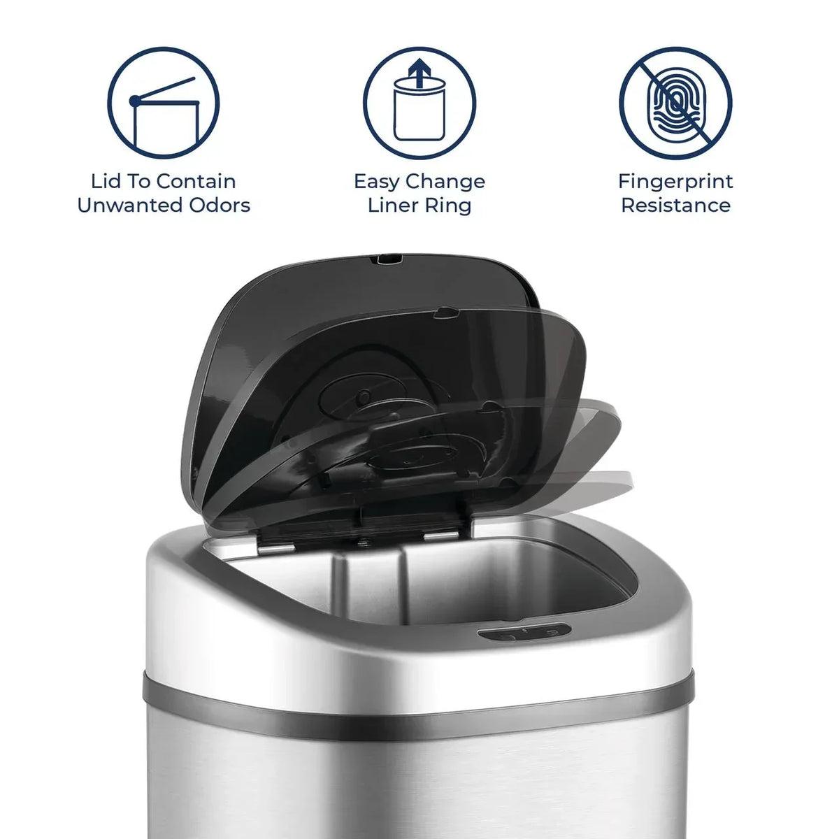 2026 NewNine Stars Automatic Trash Can, 21 Gallon Stainless Steel, Motion Sensor Hands Free Soft Close Lid Garbage Bin, Silver