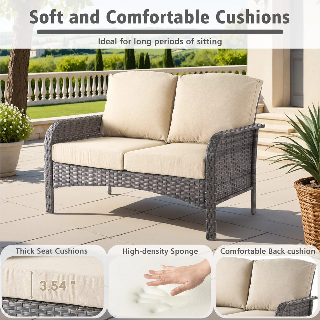 2026 NewOvios 5 Pieces Outdoor Patio Furniture Set High Back All Weather Wicker Conversation Set with Swivel Chairs & Coffee Table, Dark Gray
