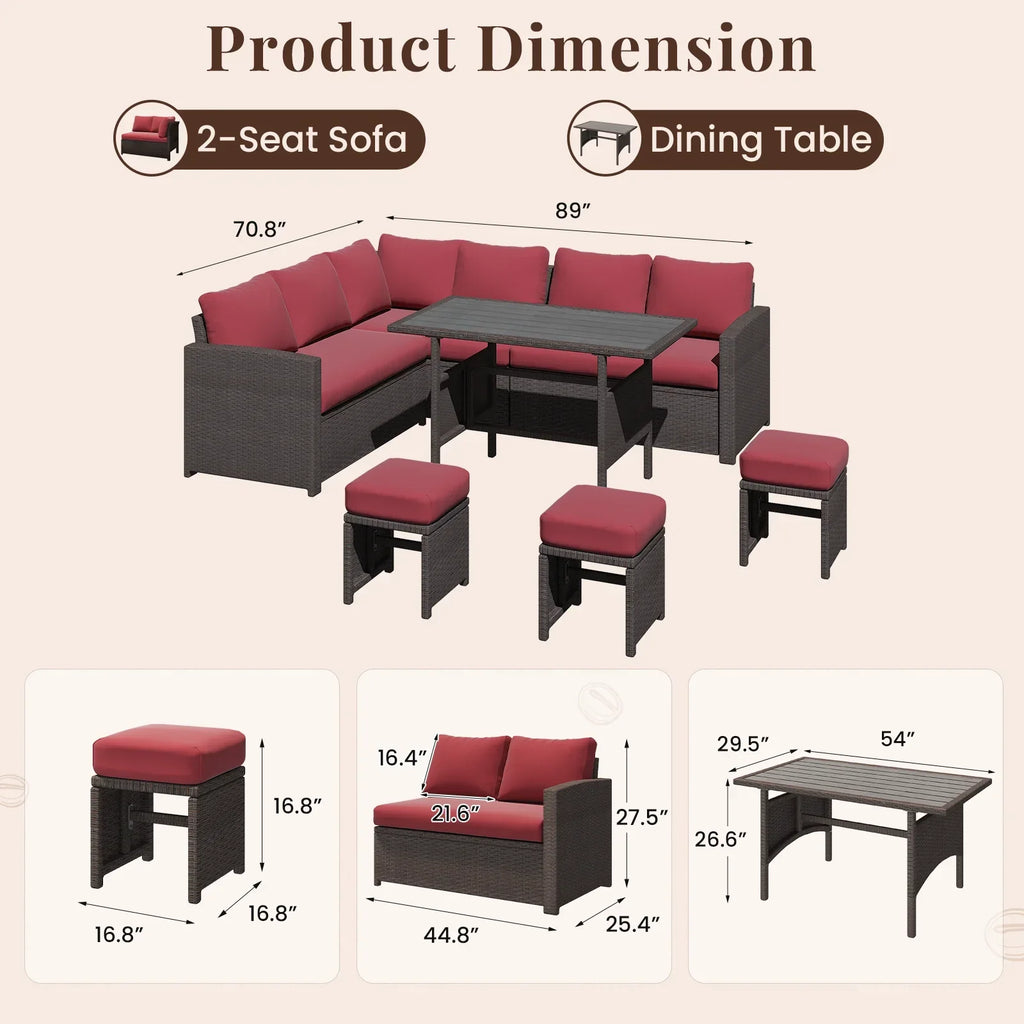 2026 NewAECOJOY 7 Piece Patio Furniture Set PE Rattan Outdoor Dining Set Sectional Sofa Couch with Table Patio Conversation Set in Gray