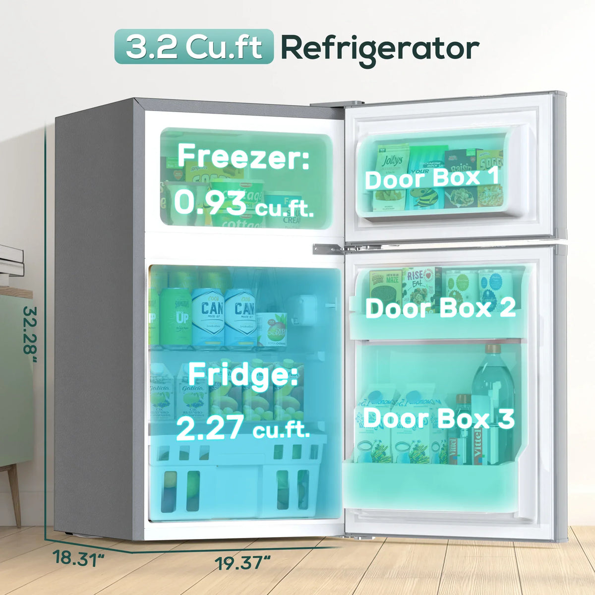 2026 NewAuseo 3.1 Cu.Ft Double Door Mini Fridge with Freezer, Compact Retro Refrigerator for Dorm, Office, Bar, Bedroom, Black
