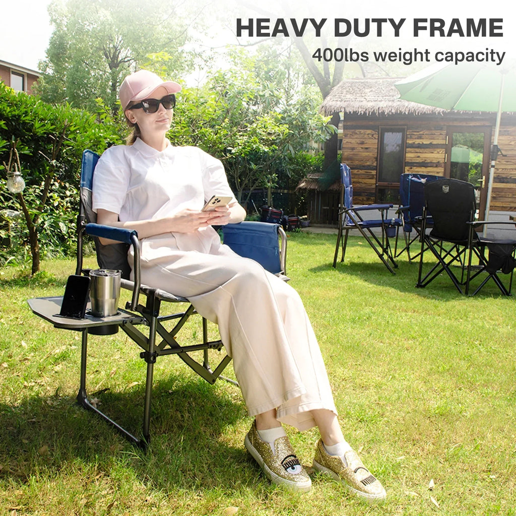 2026 NewTIMBER RIDGE Portable Director Chair, Heavy Duty Camping Folding Chair with Compact Size with Side Pocket and Side Table, Support 400 lbs, Grey