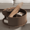 2026 NewJOINICE Round Coffee Table with Storage and Sliding Door,Mid Century Modern Wooden Center Table,for Living Room,Walnut