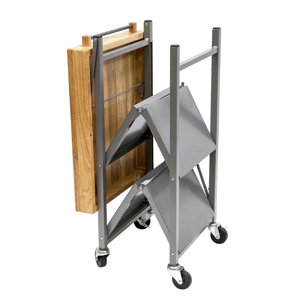 2026 NewOrigami Foldable Wheeled Portable Solid Wood Top Kitchen Island Bar Cart